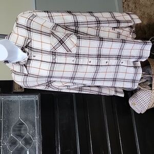 #76 LA MIEL Oversized Plaid Shirt in Black, White, and Orange Women Size S